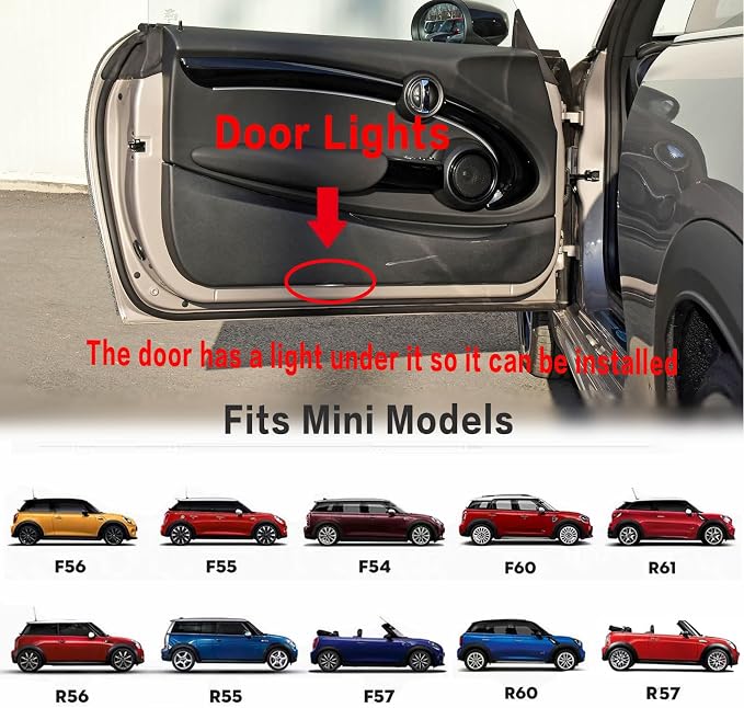 2Pcs Car Door Lights Projector for R55 R56 R57 R58 R59 R60 R61 F55 F56 F57 Car Door Logo Light Colorfast Courtesy Projector Laser Puddle lamp Welcome Lights Ghost Shadow Light Accessories (Red S)