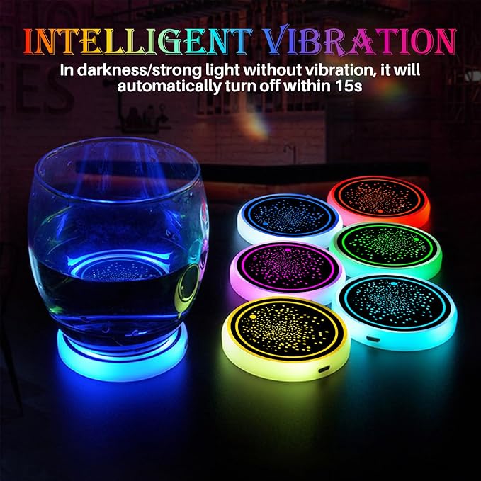 2Pcs LED Car Cup Holder Lights, 7 Colors Light Up Cup Coasters, USB Rechargeable Interior Lighting Accessories for Car Truck Vehicle Decoration