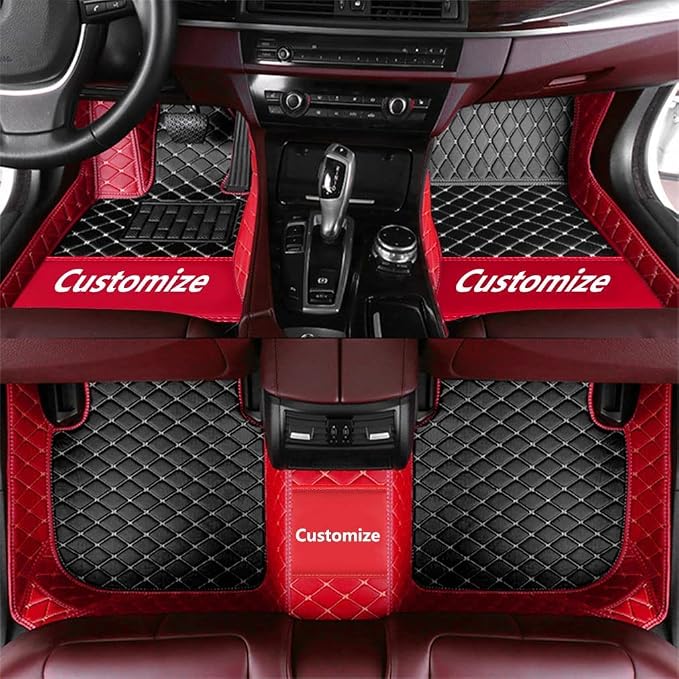 Custom Fit Car Floor Mats - Full Coverage Automotive Leather Floor Liners for Most Vehicles by MingyunSM (Black & Red)