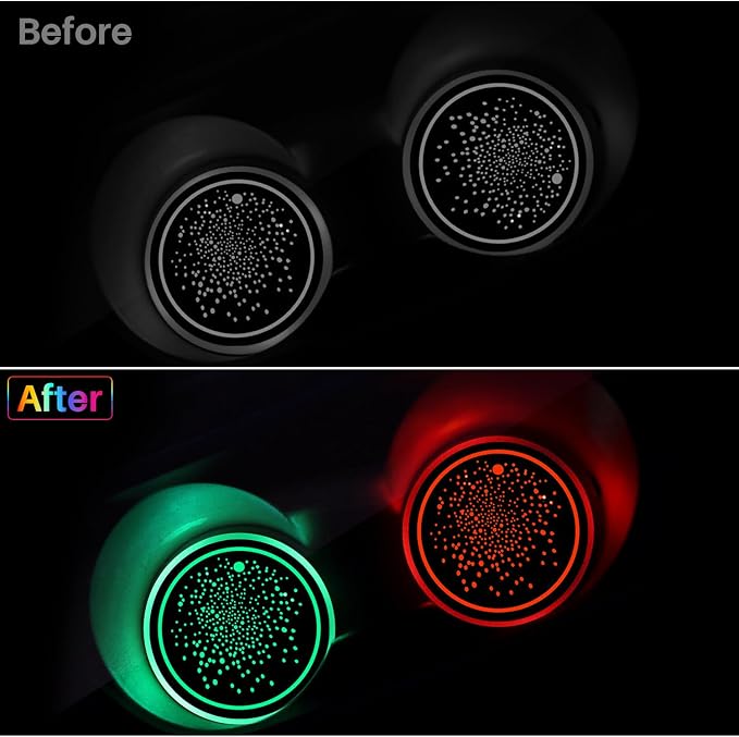 2Pcs LED Car Cup Holder Lights, 7 Colors Light Up Cup Coasters, USB Rechargeable Interior Lighting Accessories for Car Truck Vehicle Decoration