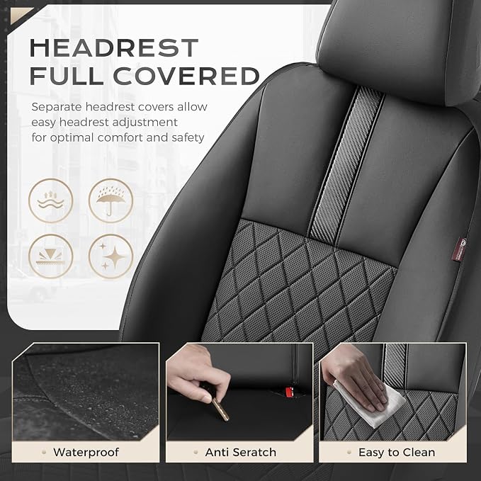 Coverado Car Seat Covers Front Pair, Automotive Leather Seat Covers for Car,Universal Fit Front Back Seat Cover, Non-Slip Waterproof Breathable Car Seat Protector