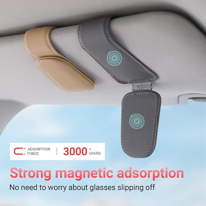 Sunglass Holder for Car Sun Visor Sunglasses Clip Car accessories -Gray | sun visor organizer, ticket card clip, eyeglass sunglasses holder, one-handed magnetic, anti-scratch, car stuff for women men