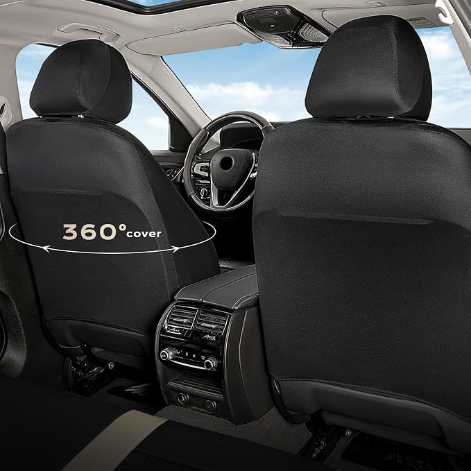 Coverado Car Seat Covers Front Pair, Automotive Leather Seat Covers for Car,Universal Fit Front Back Seat Cover, Non-Slip Waterproof Breathable Car Seat Protector