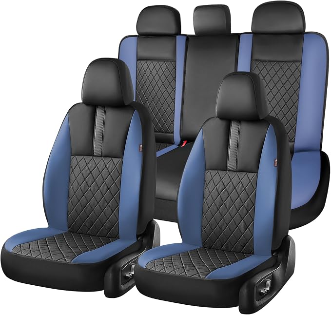Coverado Car Seat Covers Full Set, Automotive Leather Seat Covers for Car,Universal Fit Front Back Seat Cover, Non-Slip Waterproof Breathable Car Seat Protector