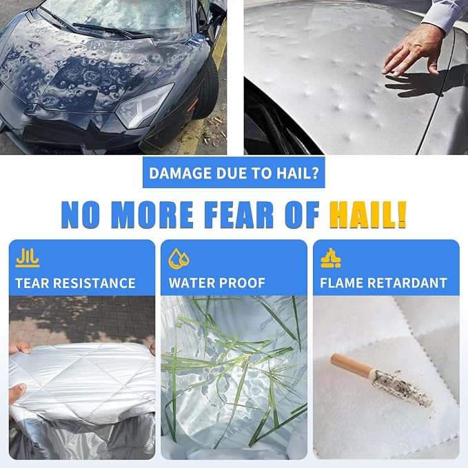 Hail Protector Car Cover Custom Fit for SUV Jeep-Length (181 to 205In),5-Layer Anti-Hail Thickened Car Covers Waterproof All-Weather UV/Wind/Snow Outdoor Protection with Reflective Strip,Black