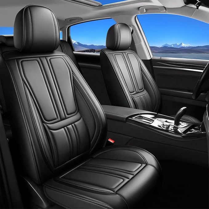 Fit CRV Car Seat Covers Compatible with Honda CRV 2013-2022 2023 2024 2025 2026.Full Coverage Waterproof Leather,All-Weather Seat Cushion Protector-Easy Installation(Full Set 5 Seats, Black)