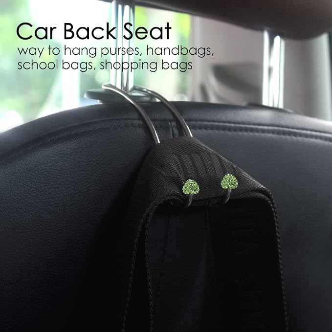 Guoord 【2026 Upgraded】 Auto Hooks Decorations, 2 Pcs Bling Heart-Shaped Purse Hook Hangers, Auto Hooks Car Hangers and Durable Backseat Holder, Storage Universal for SUV Truck Vehicle(Green)