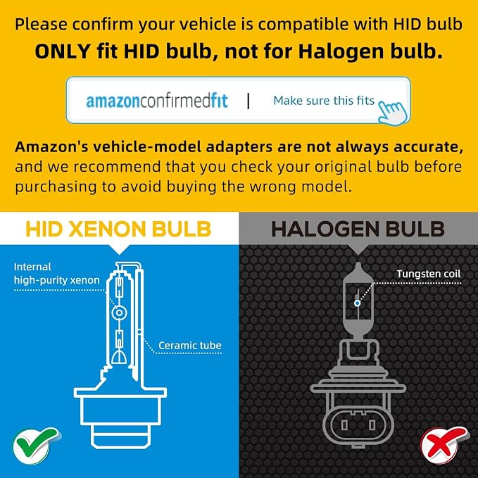 Sinoparcel D2S Xenon HID Headlight Bulbs - 8000K 35W High Low Beam 66240 85122UB 66040, etc Replacement Lights - Pack of 2