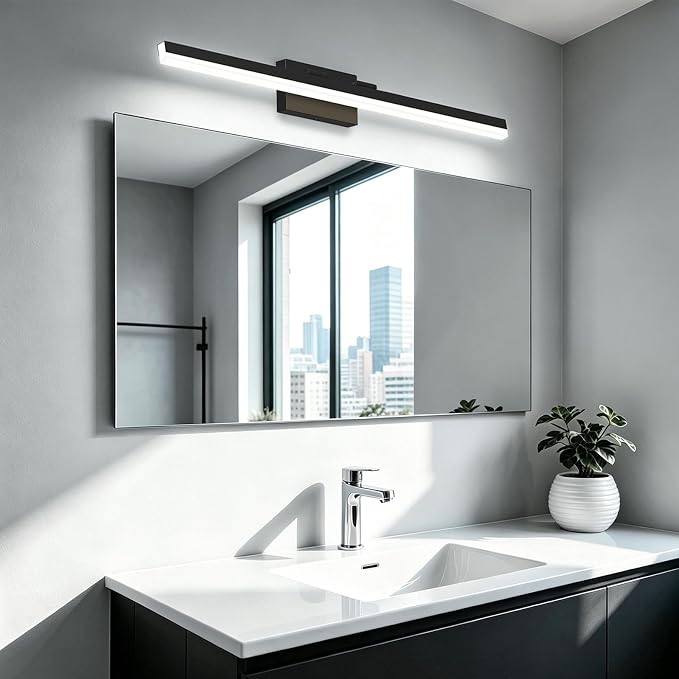 IZORRO Modern Bathroom Vanity Light 48 inch, Rotatable, 36W Dimmable Led Bathroom Light Fixture Over Mirror, Black Vanity Light Bar (Cool White 6000K)