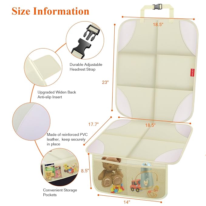 Car Seat Protector, 600D Fabric Seat Protectors, 2 Pack with Non-Slip Backing, Thick Padding, Mesh Storage Pockets