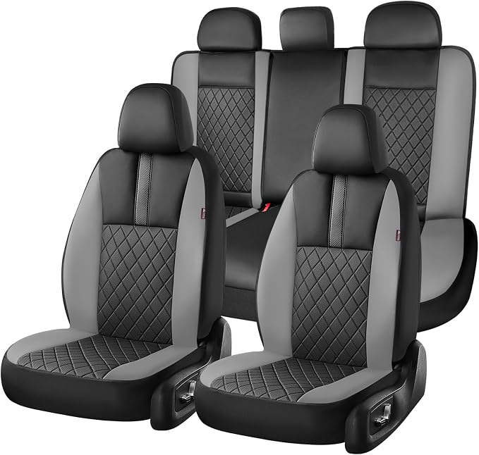 Coverado Car Seat Covers Full Set, Automotive Leather Seat Covers for Car,Universal Fit Front Back Seat Cover, Non-Slip Waterproof Breathable Car Seat Protector