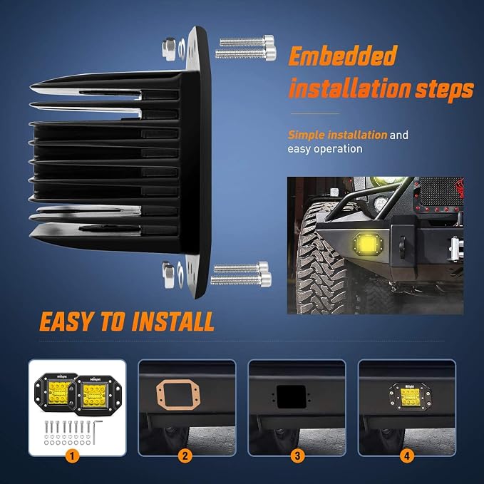 Nilight 2PCS 42W Flush Mount Amber LED Light Pods Upgraded Spot Flood Combo Beam Driving Light LED Work Light with 16AWG Wiring Harness Kit-2 Leads,2 Years Warranty