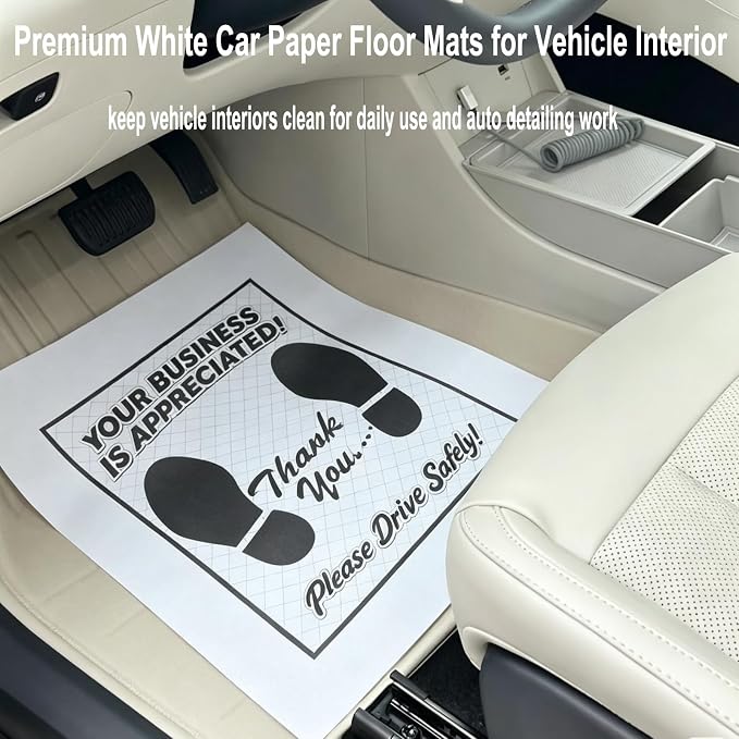 White Car Paper Floor Mats :100Pcs Disposable Floor Cars Auto Vehicles Automotive Mat Covers Protector Detailing Detail Wash Temporary 16x20inch