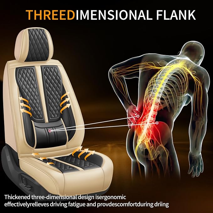 Fit Maxima Car Seat Covers Compatible with Nissan Maxima 2007-2022 2023.Full Coverage Waterproof Leather,Compatible with Airbag,All - Weather Seat Cushion Protector(2 Front,Beige)