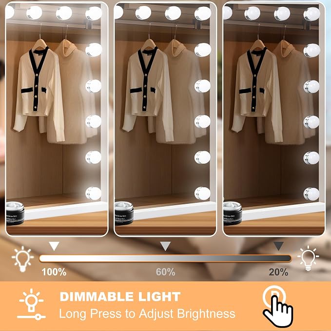 Moonee Vanity Mirror with Lights, Hollywood Lighted Makeup Mirror with 18 Dimmable Bulbs and 10X Magnification, 3 Colors Modes, Light Up Mirror, Gifts for Women, Girls,Dorm Room Essentials(32" x 24")