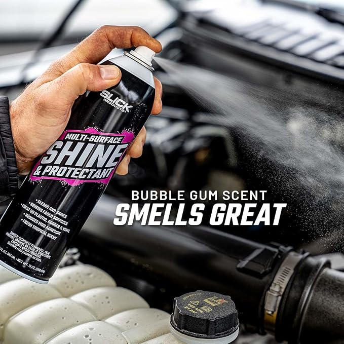 Slick Products Shine & Protectant Spray 17.35 FL OZ. - High Gloss Clear Coating Renew Vinyl, Plastic, Rubber, Trim, Tire, Car, Truck, Motorcycle, Dirt Bike (2-Pack)