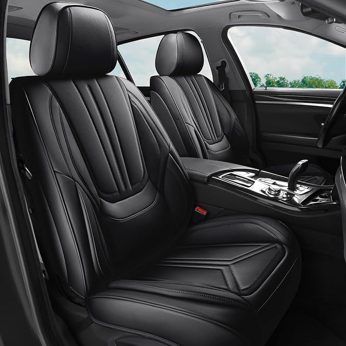 Car Seat Covers Full Set Black, Premium Leather Car Seat Covers, Waterproof and Breathable Seat Covers, Universal Car Seat Protector Fit for Cars, Trucks, SUVs, Pick-ups