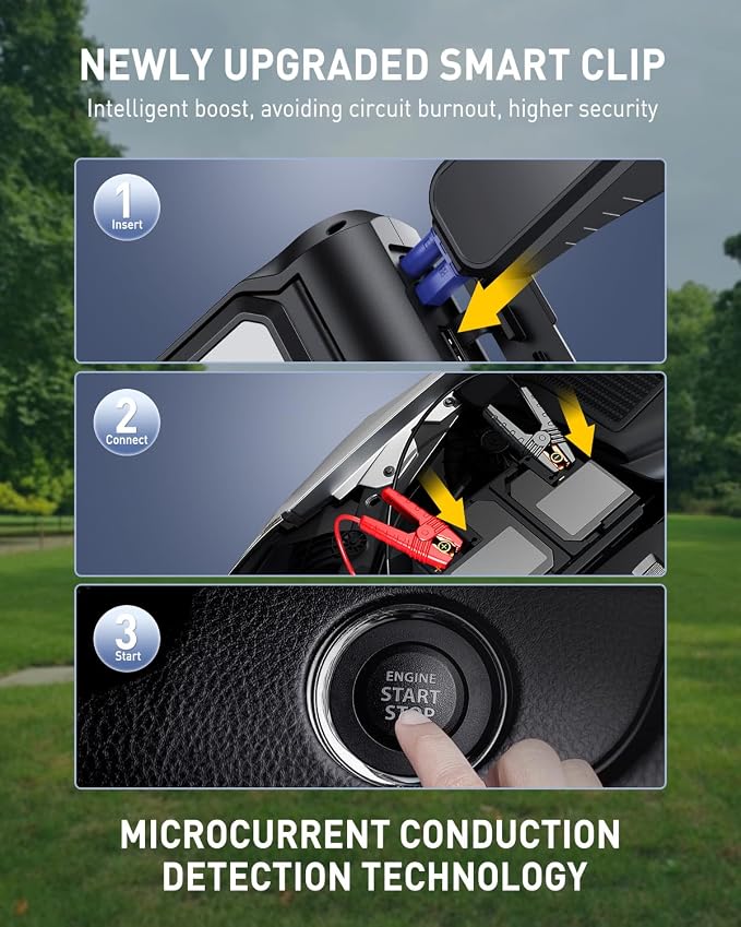 AUXITO Jump Starter: 6000A Car Portable-Battery Jumper Box with 4000LM LED Outdoor Camping Light and Power Bank Function, Up to 10.5L Gas and 10L Diesel Engines, USB Ports and Jumper Cable Included