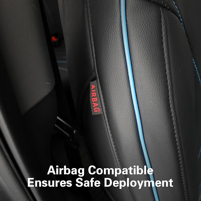 EKR Silverado Seat Covers Custom Fit for (Crew Cab) 2019-2026 Chevrolet Silverado 1500/1500 Limited/HD 2500/3500, Rear Row W/Armrest,Faux Leather (Black with Blue Trim)