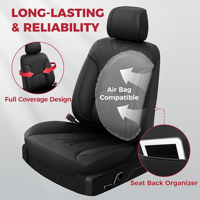FREESOO Leather Seat Covers for Ford F150 SuperCrew/Crew Cab 2015-2026 | Fits F250/F350/F450 Super Duty 2017-2026, Custom Fit, Waterproof, Bucket Seat, Airbag Compatible, Lumbar Support, Easy-clean