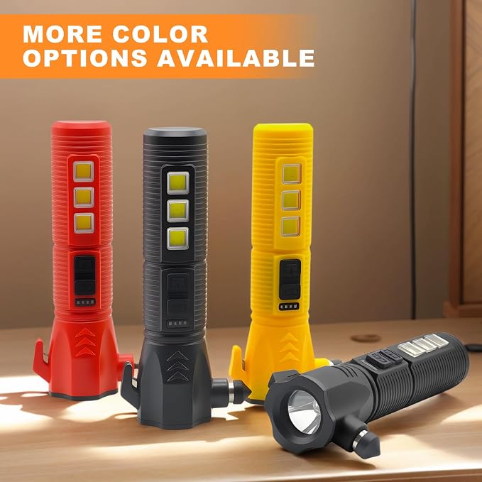 Emergency Car Flashlight - 2000 Lumen Dual Light 4-Level Battery Indicator Window Breaker & Seatbelt Cutter USB Rechargeable Ultra-Light 108g Car Emergency Tool (2pcs-Red)