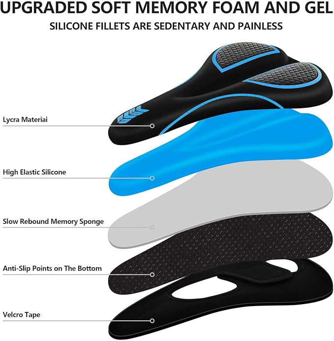 Bike Seat Cushion Gel Padded Bike Seat Cover Extra Soft Comfy for Men Women Comfort,with Peloton Stationary, Exercise, Mountain Bikes, Road & Electric