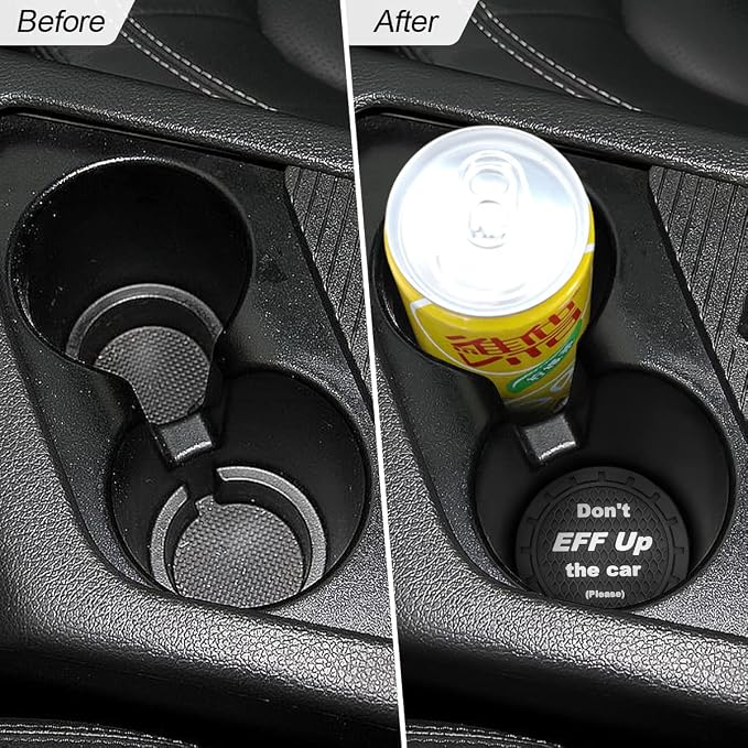 8sanlione 2 Pack Car Cup Holder Coasters, 2.75 Inch Non-Slip PVC Insert Cup Coaster, Anti-Scratch Auto Cup Mats for Women Men, Vehicle Interior Accessories Universal for Car, SUV, Truck (A Black/2PCS)
