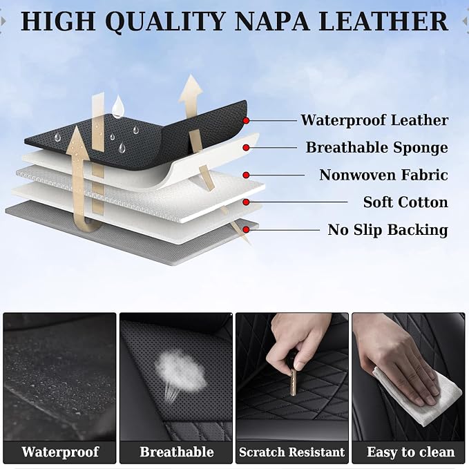 Coverado Tacoma Seat Covers, Car Seat Covers Front Seats, Leather Seat Covers for Cars Car Seat Protector Cushion Tacoma Accessories Custom Fit 2005-2023 Toyota Tacoma Double/Crew Cab(Black)