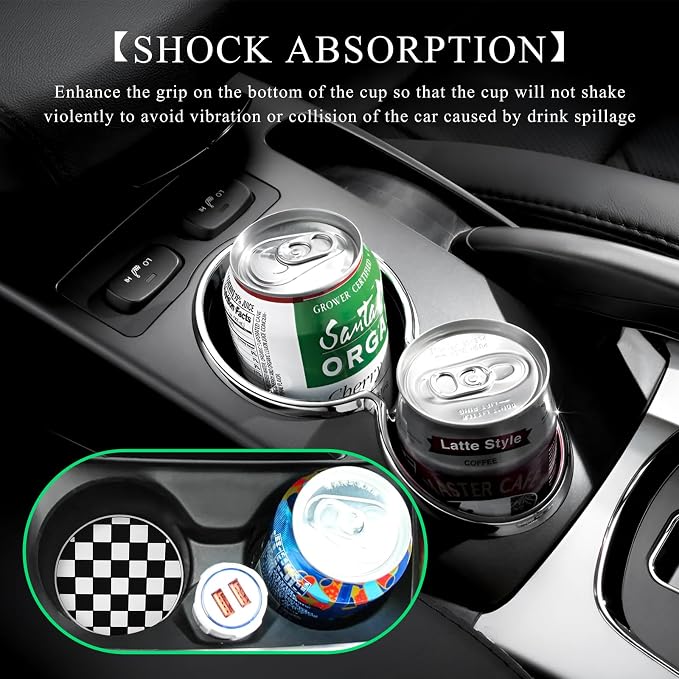 DXNQ 2 PCS Car Cup Coasters, 2.76 Inch Anti-Slip Checkered Vehicle Cup Holder Insert Coasters, Auto White & Black Drink Cup Mats for Front Console Cup Holders, Car Accessories (Checkerboard)