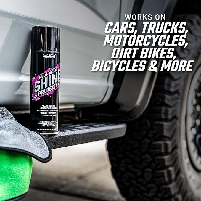 Slick Products Shine & Protectant Spray 17.35 FL OZ. - High Gloss Clear Coating Renew Vinyl, Plastic, Rubber, Trim, Tire, Car, Truck, Motorcycle, Dirt Bike (2-Pack)