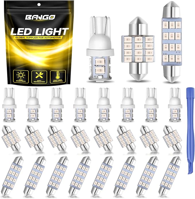 BANGO 24 Pieces Car LED Interior Light Bulbs, Non-Polarity Design with Removal Tool, Suitable for Car Dome Map Door Trunk License Plate Lights, Etc. (Brilliant Red)