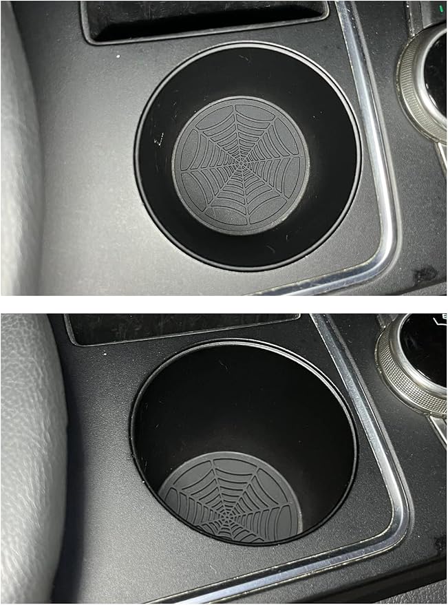 Car Cup Holder Coaster, 2 Pack Universal Auto Anti Slip Cup Holder Insert Ornaments Coaster, Durable, Suitable for Most Car Interior Accessories (Black-Spider Web)