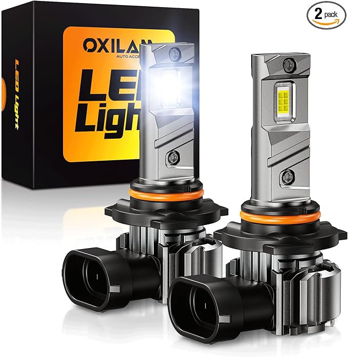OXILAM Upgraded 9005 HB3 Bulbs, 1100% Brightness Increase, 6500K Cool White, Compact 1:1 Size, High-Speed Cooling Fan, No Flicker, Plug and Play, Pack of 2