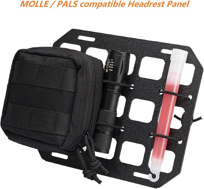 TACNEX Car Headrest Organizer MOLLE Panel for Vehicle Seat Back EDC Pouch Tool Holster Bag Gadget Holder Backpack Insert Panel Tactical Gear Rack Truck Equipment Plate Modular Storage Shelf