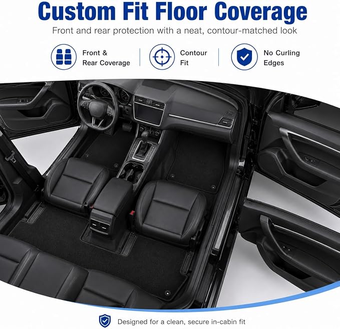 GXARTS Custom Fit Velour Car Floor Mats Full Set for Buick Encore 2013-2022 & Chevy Trax 2013-2023 (Not Fit Encore GX) | Black Carpet Liners Front & Rear with Anti-Slip Retaining Clips