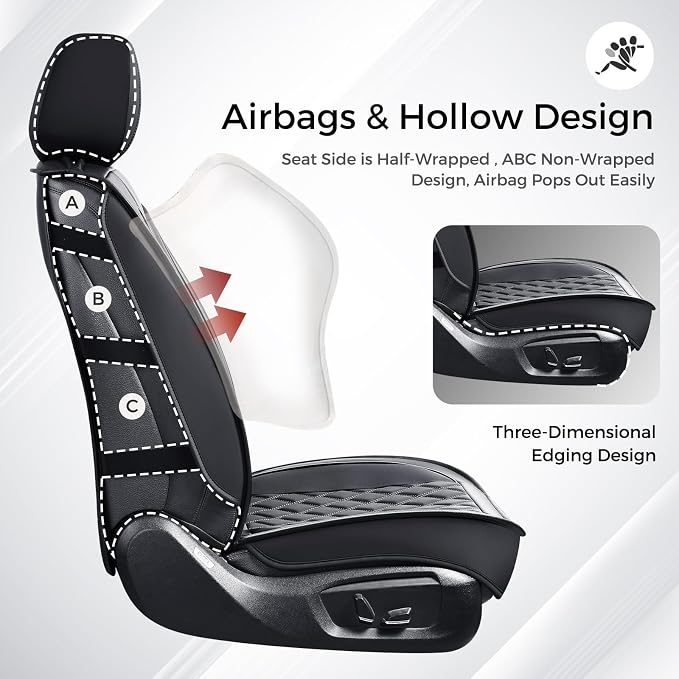 Huidasource Seat Covers Full Set, 5 Layers Full-Cover Leather Seat Cover Hollow Design Airbag Pops, Front & Back Seat, Seat Covers for Most Cars, Vans, Trucks, SUVs Universal Fit (Full Set/Black)