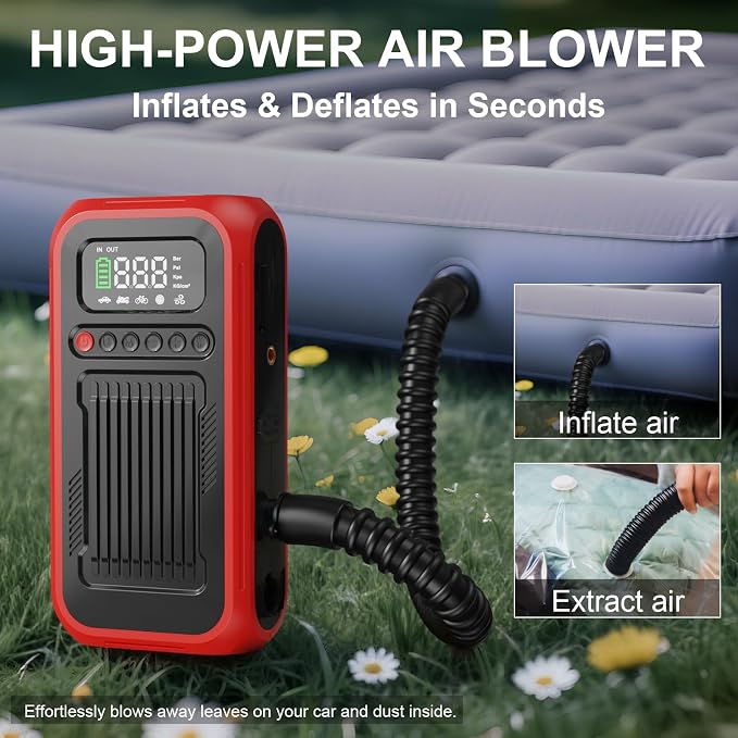 Tire Inflator Portable Air Compressor,12V Car Battery Jump Starter,5X Faster Air Pump For Car Tire with Digital Tire Pressure Gauge&LED Light&Auto Shut-Off,Cordless Pump for Car,Motor,Bicycle,ball