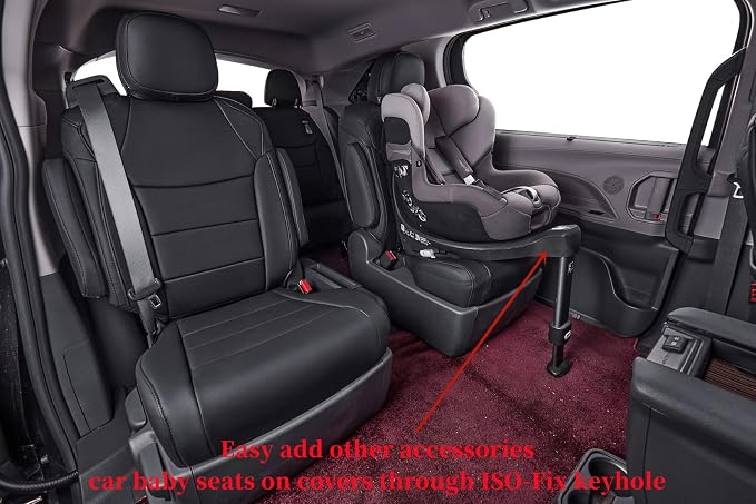 coverdream Sienna Seat Covers Custom Fit for 2021-2026 Toyota Sienna LE/XLE (8-Passenger),2nd Row Bench w/Removable Middle Seat,Waterproof Leather Car Seat Protector (Full Set,Black)