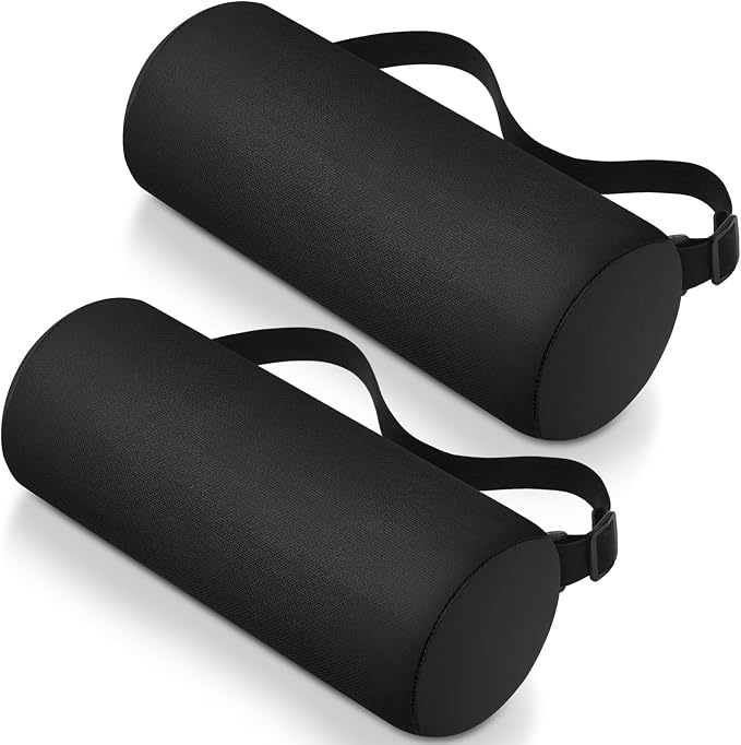 Wenqik 2 Pcs Lumbar Support Pillow Lumbar Roll Lower Pillow Office Seat Cushion with Adjustable Strap and Washable Cover for Travel Gaming Chair Car Seat Pain Relief(Black)