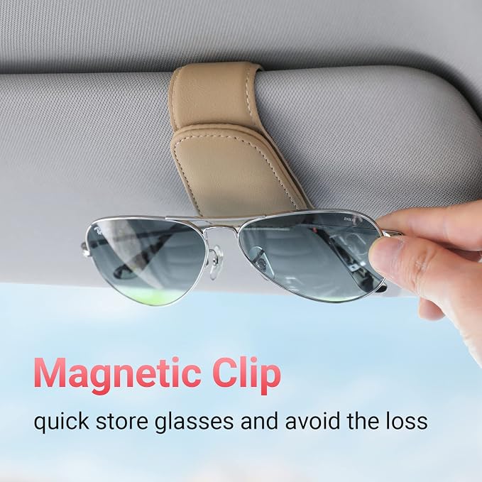 Sunglass Holder for Car Sun Visor Sunglasses Clip Car accessories -2 Packs | sun visor organizer, ticket card clip, eyeglass sunglasses holder, one-handed magnetic, anti-scratch, car stuff for women men