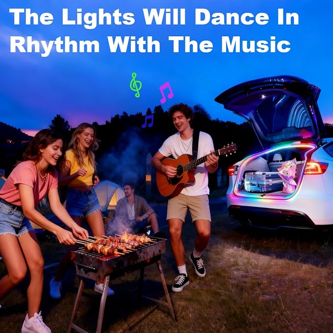 Trunk LED Ambient Neon Light Strips for Tesla Model Y & Juniper (2021-2026) - Waterproof Silicone, High Brightness, APP-Controlled, Auto On&Off, for Car Trunk & Camping Atmosphere (RGB)