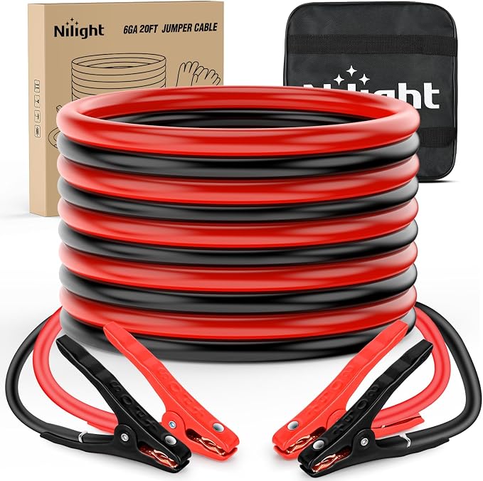Nilight Jumper Cables for Car Battery 6 Gauge 20 FT Booster Cable Heavy Duty 450 A CCA with Carrying Bag Jump Start Emergency Kit Pickup Vans SUV Sedan Motorcycle