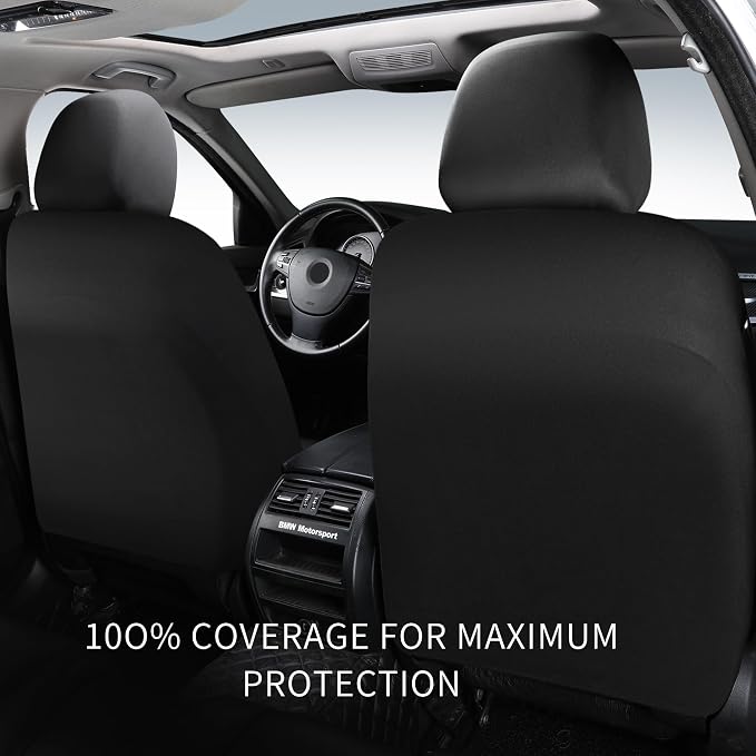 HChengkikz Front Car Seat Cover, Breathable and Sporty (Black + Beige) | Leather, Universal Fit for Most SUVs, Cars, Sedans, Trucks, Airbag Compatible, Easy to Install
