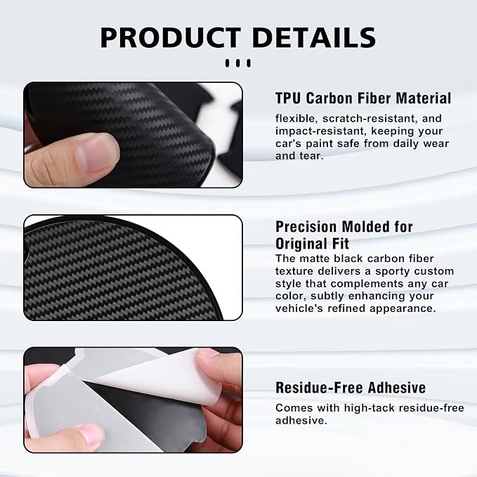 4PCS Car Door Handle Cup Scratch Protectors, TPU Carbon Fiber Door Bowl 3D Sticker, Handle Paint Cover Guard Pad, Universal Door Handle Protective Film for Most Cars (Large)