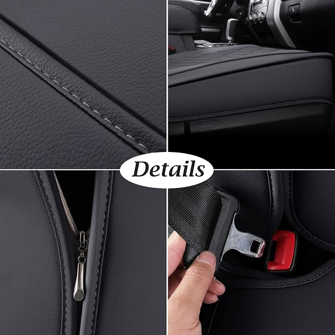 Coverado Toyota Tundra Seat Covers, Leather Car Seat Covers Full Set Automotive Seat Covers Protector Compatible with 2007-2021 Toyota Tundra Crew/Crewmax/Extended/Double Cab(Black)