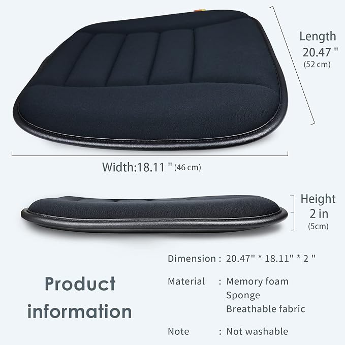 Thick Seat Cushion Memory Foam Car Seat Cushion Pad for Car Driver Seat Office Chair, Thickened Black