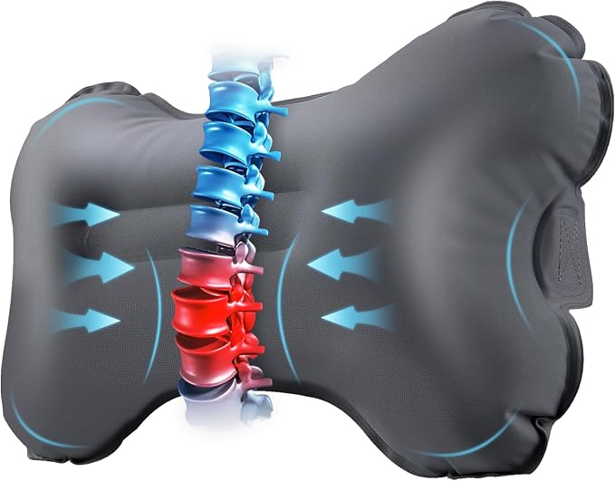 Mixtrend Travel Lumbar Pillow Inflatable Lumbar Support Pillow with Memory Foam, Back Support Pillow for Airplane Long Flight, Essential Travel Support Pillow for Women Men Kids(Chrcoal Grey)