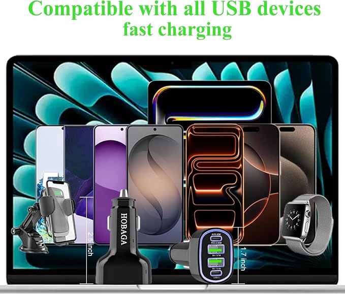 USB C Car Charger Adapter, PD 3.2 QC 5.0 Fast Charging, 4-Port Multi Car Phone Charger Compatible with iPhone 17 16 14 13 Pro Max, Galaxy S25 24 Ultra