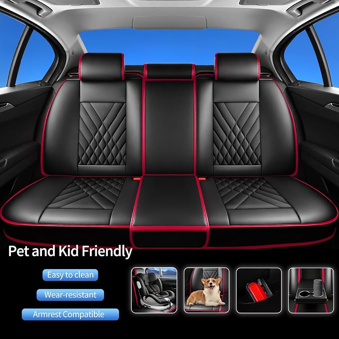 Fit Sentra Car Seat Covers Compatible with Nissan Sentra 2008-2024 2025 2026-Premium Leather,Waterproof,Breathable,Airbag Compatible &All-Weather Seat Cushion Protecto(Full Set,Red)