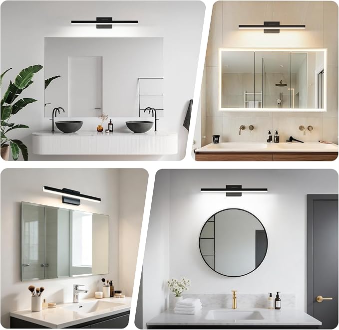 IZORRO Modern Bathroom Vanity Light 24 inch, Rotatable, 16W Dimmable Led Bathroom Light Fixture Over Mirror, Black Vanity Light Bar (5 Color Temperature)